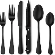 24 Pieces Matte Black Silverware Set with Steak Knives for 4, Stainless Steel