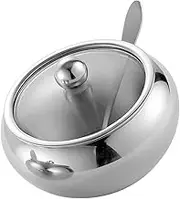 Ciieeo 1 Set Stainless Steel Seasoning Container with Lid Spoon Spice Jar for Salt Sugar Pepper Condiments Kitchen Accessory for Home Cafe Buffet