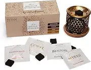 Aromafume Spiritual Awareness Incense Bricks Starter Kit with a Flower of Life Exotic Incense Diffuser (Contains 12 Bricks - 3 Frankincense, 3 Myrrh, 3 Benzoin, 3 Copal)