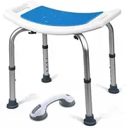 Shower Chair, Shower Bench with Suction Grab Handle, Adjustable Height Shower Stool for Inside Shower, Bath Chair with Shower Buckle for Elderly, Senior, Handicap & Disabled, Capacity 130kg (Blue)