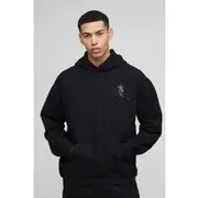 Mens Black Oversized Boxy Palm Tree Embroidered Hoodie