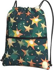 EdWal Atomic Stars Retro Pattern Print Print Drawstring Backpack Gym Bags Sports Bags With Zipper Pocket For Travel Swimming Beach, Black, One Size