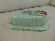 Pioneer Woman Timeless Beauty Jade Jadeite Scalloped Butter Dish w/Lid Green D1