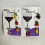 Wine Glass Fruit Charms (8) Barware Grape Cluster, Banana, Strawberry (New)