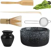 ASelected Matcha Set Matcha Broom Set of 6 Macha Tea Set with Matcha Broom Matcha Bowl Tea Spoon Tea Strainer Broom Holder Matcha Starter Set for Various Drinks Powders such as Cocoa or Protein Shakes