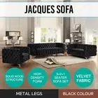 Jacques 3+2+1 Seater Sofa Button Tufted Velvet Fabric Metal Legs Black Grey