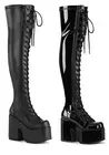 Pleaser Demonia Gothic 5" Chunky Heel 3" Platform Thigh-High Lace-Up Punk Boots