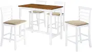 vidaXL Bar Table and Chair Set Kitchen Dining Room Restaurant Pub Furniture Stand and Seat MDF with Veneer 5 Pieces Solid Dark Wood and White