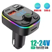 Bluetooth 5.0 FM Transmitter for Car, QC3.0 Type-C PD Wireless FM Radios Kit.new