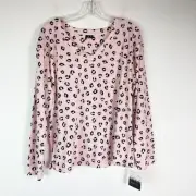 Kensie NWT Pink V-Neck Long Sleeved Leopard Print Design Pajama Top Size S