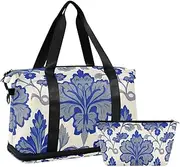 Buttercup Sweet Potato Pattern Grey Blue Large Gym Bag Carry On Shoulder Weekend Tote with Toiletry Bag for Yoga Multifunctional, Buttercup Sweet Potato Pattern grey blue, 1 size