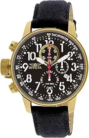 [Invicta] Men's 1515 I "Force Collection" 18k Gold Ion-Plated Stainless Steel and Black Cloth Watch, Black, Standard, 1515
