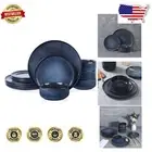 12-Piece Reactive Glaze Stoneware Dinnerware Set for 4 – Deep Sea Blue Elegance