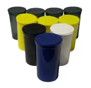 Airtight Squeeze Pop Cap Storage Can/Jar Containers. Assorted Color. Lot of 10.
