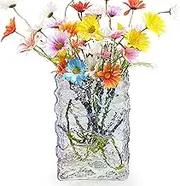 Aoderun Flower Vase for Centerpieces Glacier Crystal Vase Heavy Large Glass Vase for Living Room Dining&Coffee Table Kitchen Office Home Shelf Wedding Party Decor(Iridescent Clear)