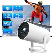 Kinhank Mini Projector 4K Supported - Smart Projector with Android OS, Portable Wi-Fi 6, BT5.4, Native 720P, Car Keystone Correction, 180° Rotation Home Cinema Projector for Phone/PC/TV Box, HDMI