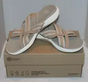 Clarks Cloudsteppers elastic comfort slide sandals Mira Isle Sand Sable 9.5 NEW