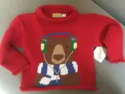 NWT Claver Sz 2t Claver Pull Over Sweater Bear/W Hearphones