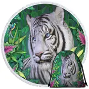 Wild Animals Art Tropical White Tiger Round Beach Towel