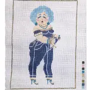 VINTAGE CREATIVE CONCEPTS? WHIMSICAL HP NEEDLEPOINT CANVAS: LADY IN BLUE BM