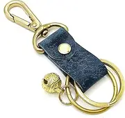 RONGBOER Genuine Leather Keychain for Men&Women-Brass Key Ring with Bell,Vintage Cowhide Leather Key Fob,Car Key Holder,R11