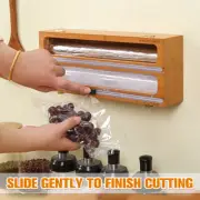 Bamboo Food Wrap Dispenser Cutter Foil Cling Film Storage Holder Box Kitchen..