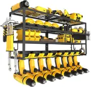 Industrial Wall-Mount Tool Storage Rack - 8 Drill Holders & Removable Racks