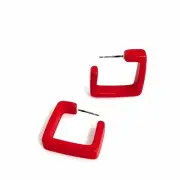 Cherry Red Square Vintage Shiny Lucite Hoop Earrings
