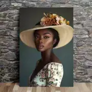 Black Amarican Girl Wear Hat Wall Art Canvas Unframed/Framed
