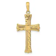 14k Yellow Gold Textured w/Square Center Cross Pendant