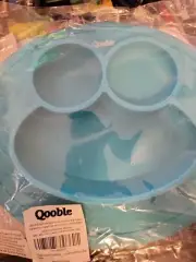 Qooble Silicone Placemat + Plate for Babies, Infants, Toddlers and Kids in Blue