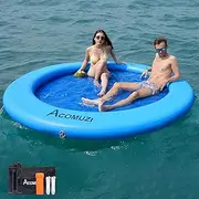 ACOMUZI 8FT Water Hammock Inflatable Floating Dock,Round Pool Hammock for Pool and Lake,Heavy Duty Lake Floats Inflatable Raft for Adults