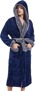 [Inner Wish] Mens Hooded Robe, Plush Long Bath robes Cozy Warm Bathrobe Fuzzy male Spa Robe With Pockets