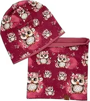 [TryPinky] Set Organic Hat and Loop Scarf Handmade for Children 2-8 Years Designs Beanie Hat Girls Boys Organic Jersey Cotton Fabric