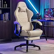 Gaming Chair Ergonomic Racing Computer Chair with Footrest Lumbar Support and Headrest Swivel Office Chair High-back Ergonomic Video Game Chairs with Linkage Armrests for Adults,One Size,White