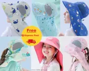 Beach hat Girls Boys Sun bucket wide brim neck flap legionnaires swim cap UVF50+