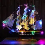 Sailboat Model Decoration 40CM Color LED Home Office Decoration Handmade Boat Craft Decoration for Men and Women
