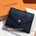 二手正品 LV 路易威登 VICTORINE 海軍藍M64577 壓紋牛皮 三折短夾 皮夾 錢包 實拍免運