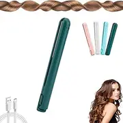 Portable Mini Curling Iron 2-in-1 Curling Iron & Hair Straightener, Rechargeable Ceramic, Compact & Cordless, Ideal for Short Hair & All Hair Types (Green)