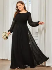 Women's Plus Size Chiffon High Empire Waist Puff Sleeve Bridesmaid Dress