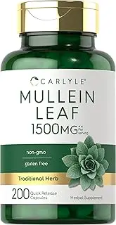 Mullein Leaf Capsules 1500mg | 200 Count | Verbascum Thapsus | Non-GMO, Gluten Free Supplement | by Carlyle