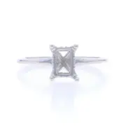 White Gold Diamond Semi-Mount Hidden Halo Engagement Ring - 14k 7x5mm Emerald
