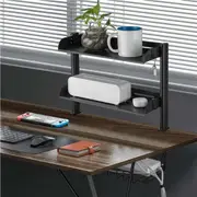 3-Tier Adjustable Desks Cable Management Tray Organize Storage Extender Side Table Black