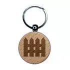 Picket Fence Solid Engraved Wood Round Keychain Tag Charm