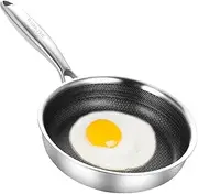 [DELARLO] Tri-Ply Stainless Steel 6 Inch Hybrid Small Frying Pan, Durable, Omelet Pans 6", Compatible with All Cooktops 600℉, Omelet Pan, Oven Safe Mini Skillet