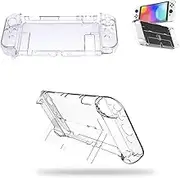 QOWIJEX 1 x Transparent TPU Case for Switch Oled with Tempered Film for Screen, Scratch-Resistant and Shock Absorption Hard Protective Case for Nintendo Switch OLED and Controller
