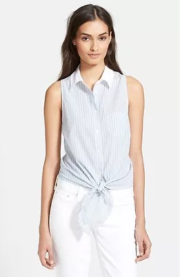 NWT $148 Equipment 'Mina - Fundamental Stripe' Tie Front Shirt [SZ Large] #292