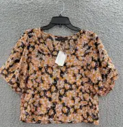 Sanctuary Floral Print Puff Sleeve Top Women's XS Harvest V-Neck Button Front