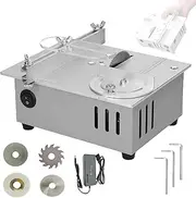 Mini Table Saw, 96W Electric Desktop Woodworking Saw with 4 Blades, 7-Level Speed Adjustable, 15Mm Cutting Depth, 0-90 Angle, Speed Height Adjustable, Electric Cutter for DIY Metal Plastic