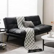 CostwayConvertible Memory Foam Futon Couch Bed with Adjustable Backrest and Armrests for Living Room-Black
